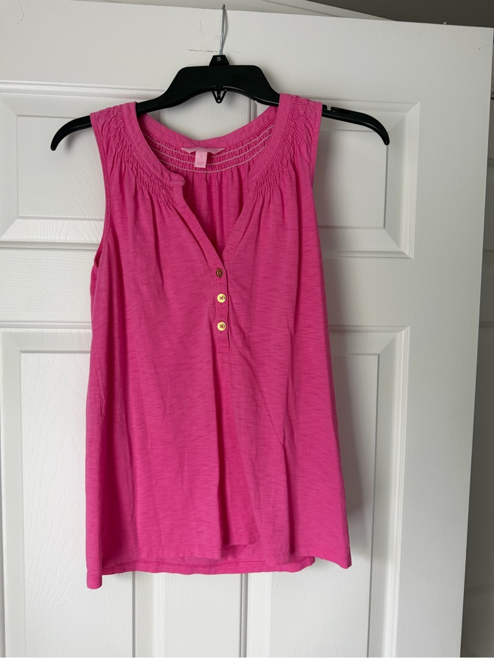 Lilly Pulitzer Hot Pink Smocked-Yoke Tank with Gold Buttons